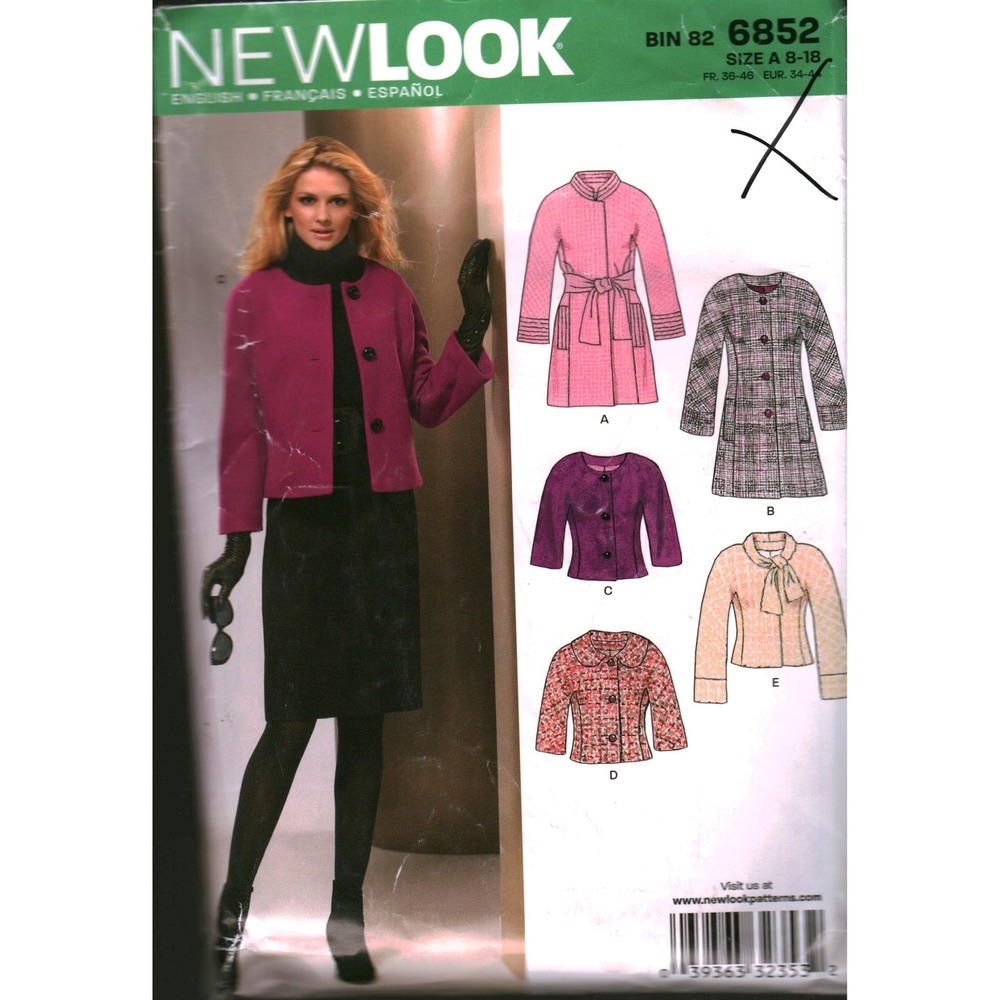 New Look 6852 Misses Coats and Jackets Sewing Pattern Size A 8-18 cut